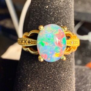 1.1 carat Ethiopian opal adjustable ring in 18kt gold plated brass